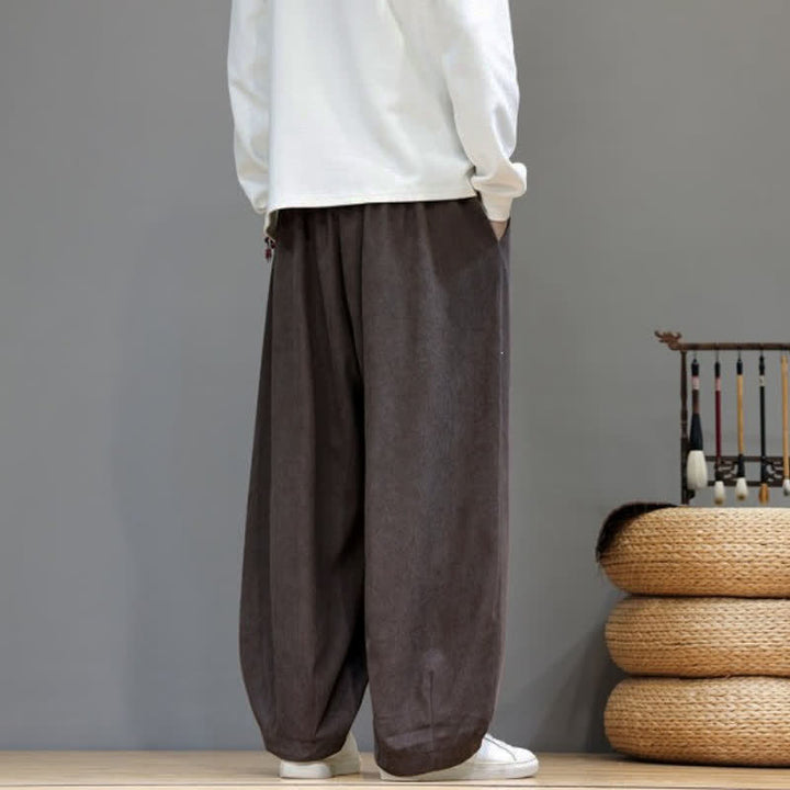 Buddha Stones Fall Winter Simple Classic Drawstring Solid Ankle Pants Corduroy Men's Straight Leg Pants With Pockets - image 3