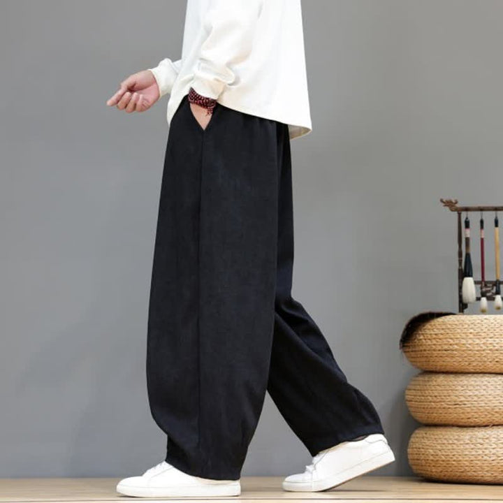 Buddha Stones Fall Winter Simple Classic Drawstring Solid Ankle Pants Corduroy Men's Straight Leg Pants With Pockets - image 16