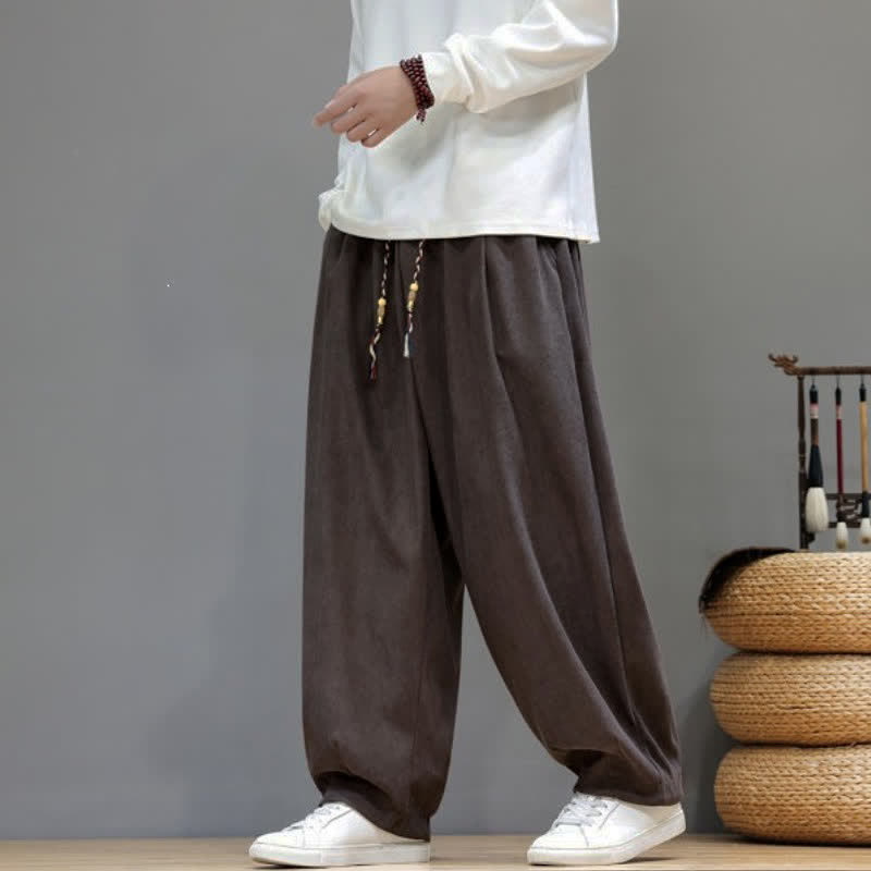 Buddha Stones Fall Winter Simple Classic Drawstring Solid Ankle Pants Corduroy Men's Straight Leg Pants With Pockets - image 6