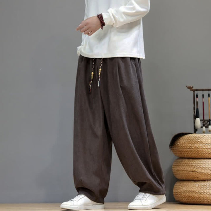 Buddha Stones Fall Winter Simple Classic Drawstring Solid Ankle Pants Corduroy Men's Straight Leg Pants With Pockets - image 6