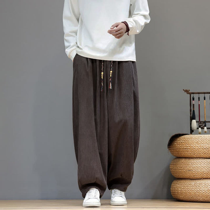 Buddha Stones Fall Winter Simple Classic Drawstring Solid Ankle Pants Corduroy Men's Straight Leg Pants With Pockets - SaddleBrown - US/UK/AU48, EU58 (6XL) - image 0