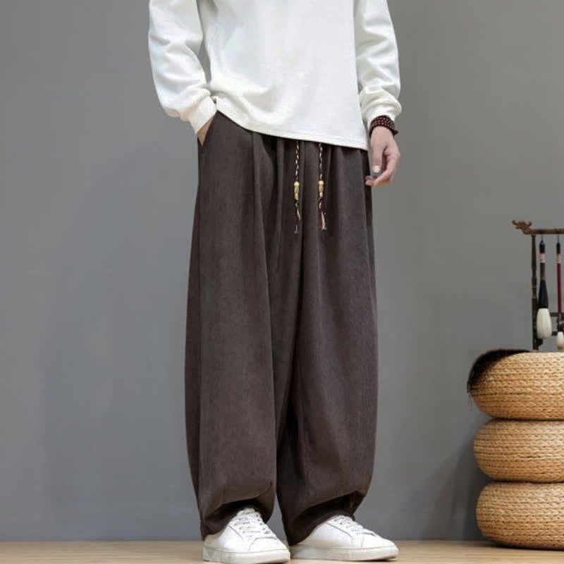 Buddha Stones Fall Winter Simple Classic Drawstring Solid Ankle Pants Corduroy Men's Straight Leg Pants With Pockets - image 1