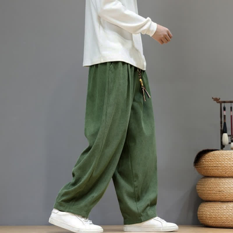 Buddha Stones Fall Winter Simple Classic Drawstring Solid Ankle Pants Corduroy Men's Straight Leg Pants With Pockets - image 23