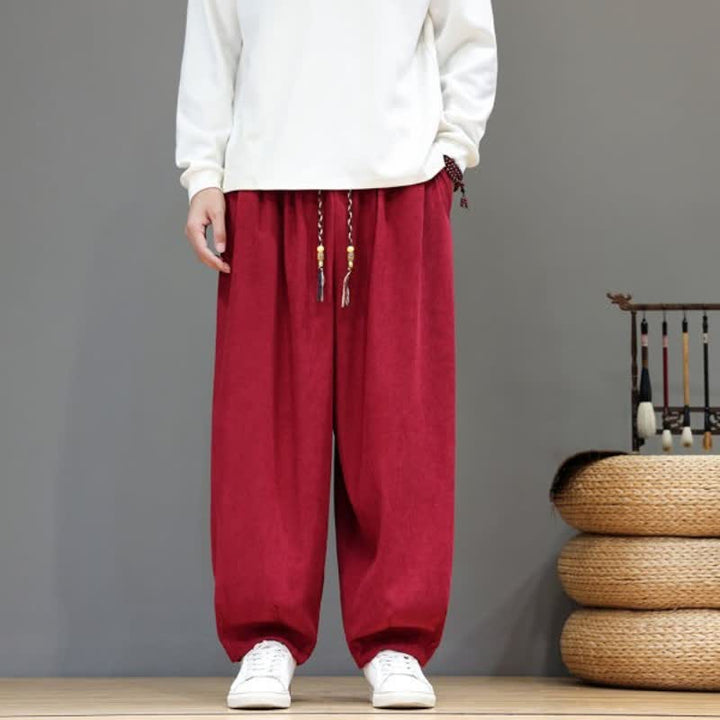Buddha Stones Fall Winter Simple Classic Drawstring Solid Ankle Pants Corduroy Men's Straight Leg Pants With Pockets - DarkRed - US/UK/AU48, EU58 (6XL) - image 32