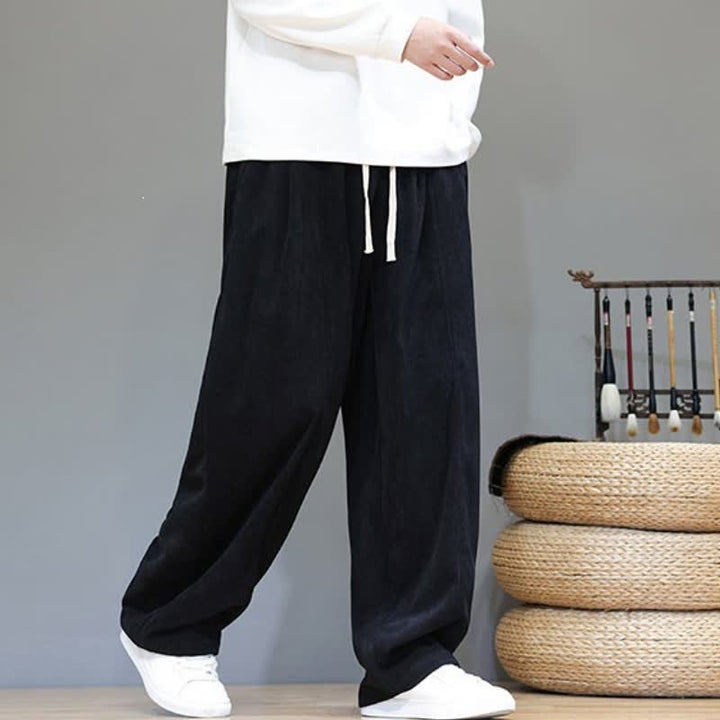 Buddha Stones Fall Winter Simple Drawstring Solid Ankle Pants Corduroy Men's Straight Leg Pants With Pockets - image 19