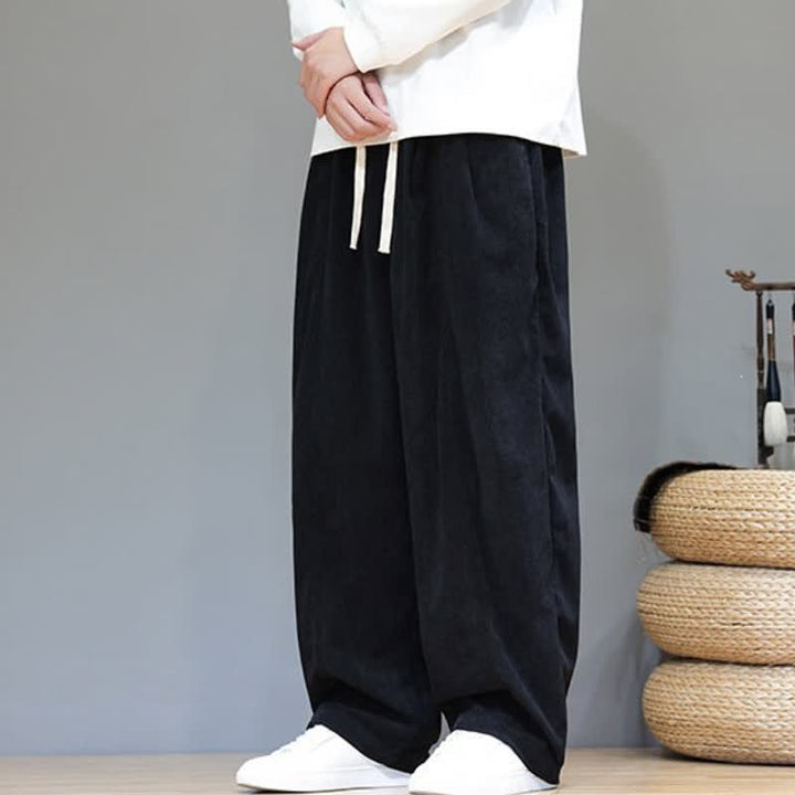 Buddha Stones Fall Winter Simple Drawstring Solid Ankle Pants Corduroy Men's Straight Leg Pants With Pockets - image 23