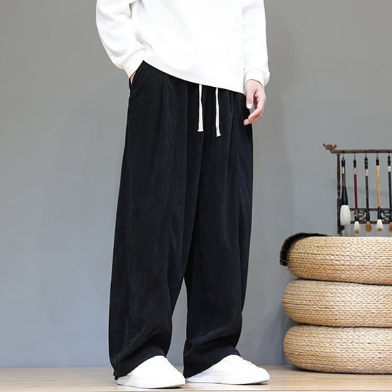 Buddha Stones Fall Winter Simple Drawstring Solid Ankle Pants Corduroy Men's Straight Leg Pants With Pockets - image 22