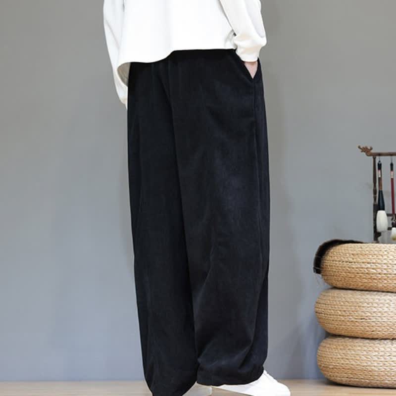 Buddha Stones Fall Winter Simple Drawstring Solid Ankle Pants Corduroy Men's Straight Leg Pants With Pockets - image 21