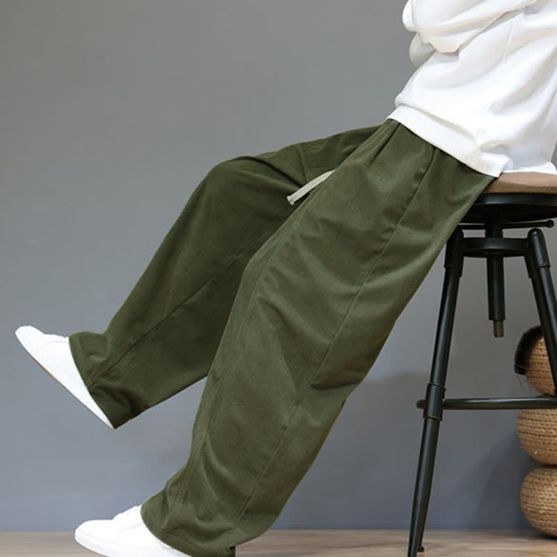 Buddha Stones Fall Winter Simple Drawstring Solid Ankle Pants Corduroy Men's Straight Leg Pants With Pockets - image 34