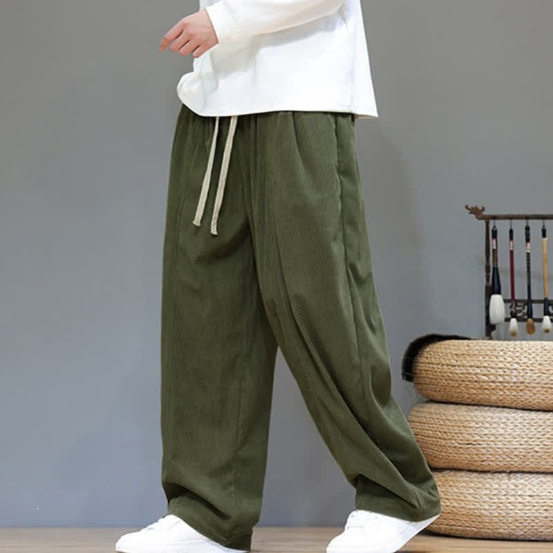 Buddha Stones Fall Winter Simple Drawstring Solid Ankle Pants Corduroy Men's Straight Leg Pants With Pockets - image 28