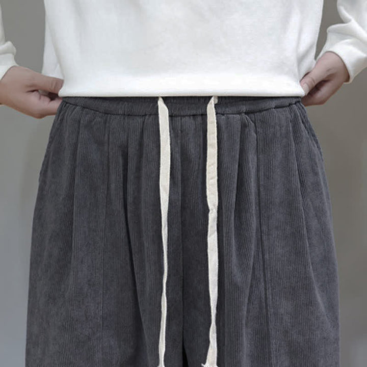 Buddha Stones Fall Winter Simple Drawstring Solid Ankle Pants Corduroy Men's Straight Leg Pants With Pockets - image 15