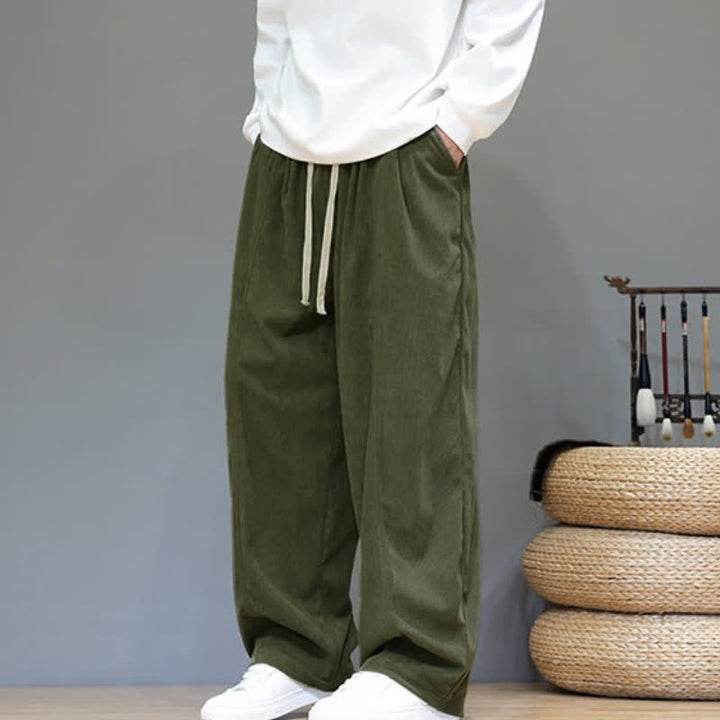 Buddha Stones Fall Winter Simple Drawstring Solid Ankle Pants Corduroy Men's Straight Leg Pants With Pockets - image 31