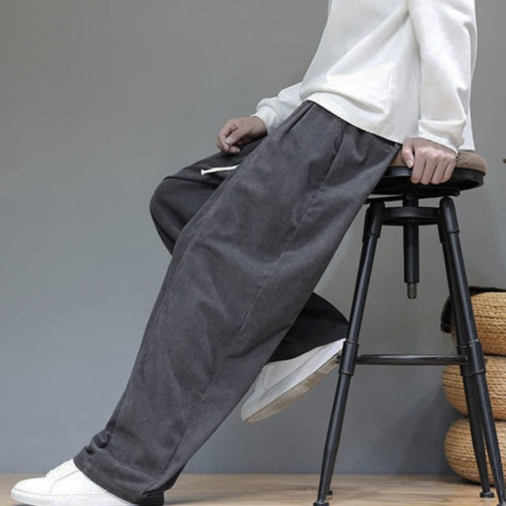 Buddha Stones Fall Winter Simple Drawstring Solid Ankle Pants Corduroy Men's Straight Leg Pants With Pockets - image 14