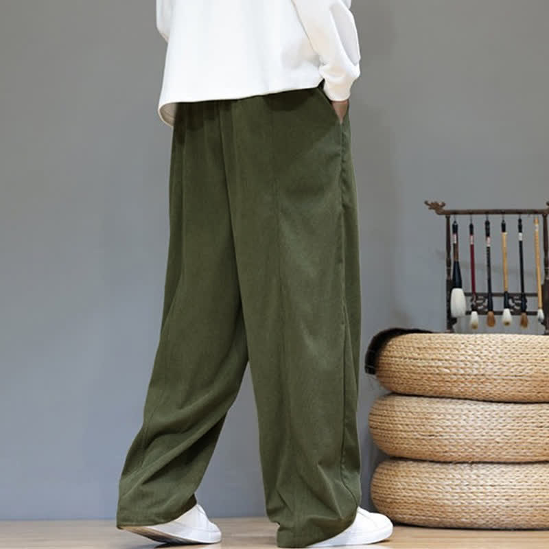 Buddha Stones Fall Winter Simple Drawstring Solid Ankle Pants Corduroy Men's Straight Leg Pants With Pockets - image 30