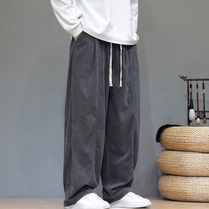 Buddha Stones Fall Winter Simple Drawstring Solid Ankle Pants Corduroy Men's Straight Leg Pants With Pockets - image 10