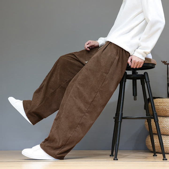 Buddha Stones Fall Winter Simple Drawstring Solid Ankle Pants Corduroy Men's Straight Leg Pants With Pockets - image 6