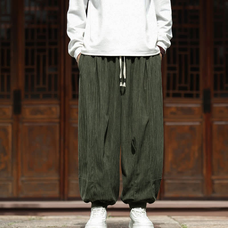 Buddha Stones Fall Winter Casual Boho Drawstring Solid Cropped Pants Corduroy Men's Harem Pants With Pockets - DarkOliveGreen - US/UK/AU46, EU56 (5XL) - image 30