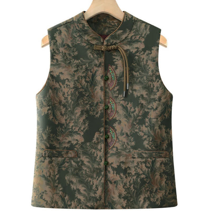 Buddha Stones Fall Vintage Tang Style Frog Button Floral Tank Top Women's Vest With Pockets - DarkOliveGreen - US16, UK/AU20, EU48 (5XL) - image 6