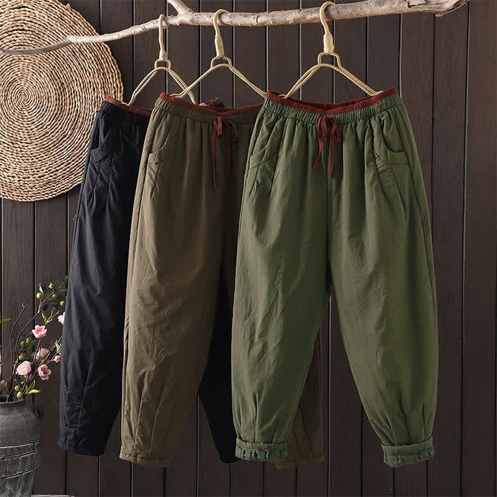 Buddha Stones Fall Winter Casual Elastic Waist Drawstring Solid Cropped Pants Women's Tapered Pants With Pockets - image 8
