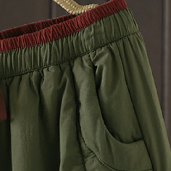 Buddha Stones Fall Winter Casual Elastic Waist Drawstring Solid Cropped Pants Women's Tapered Pants With Pockets - image 3