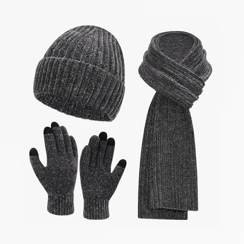 Buddha Stones 3Pcs Fall Winter Ribbed Knit Cozy Women's Scarf Hat Gloves - Black - image 0