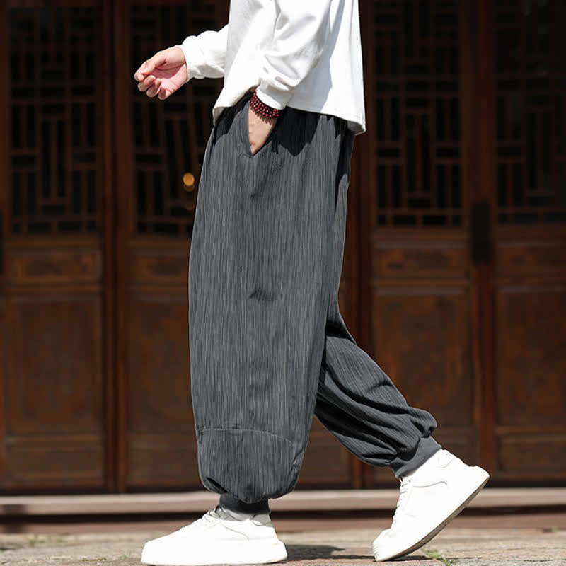 Buddha Stones Fall Winter Casual Boho Drawstring Solid Cropped Pants Corduroy Men's Harem Pants With Pockets - image 14
