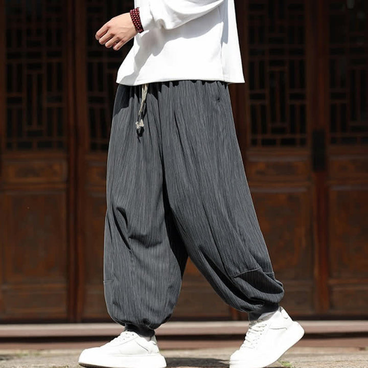 Buddha Stones Fall Winter Casual Boho Drawstring Solid Cropped Pants Corduroy Men's Harem Pants With Pockets - image 11