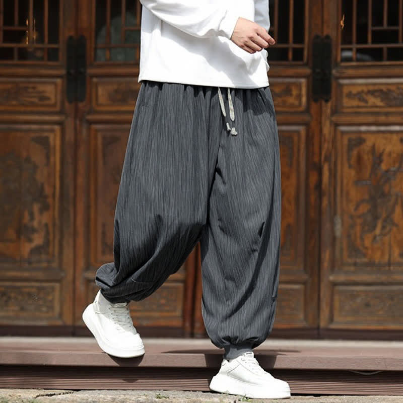 Buddha Stones Fall Winter Casual Boho Drawstring Solid Cropped Pants Corduroy Men's Harem Pants With Pockets - image 13