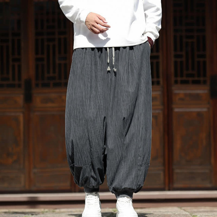 Buddha Stones Fall Winter Casual Boho Drawstring Solid Cropped Pants Corduroy Men's Harem Pants With Pockets - image 16