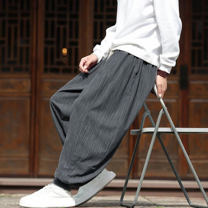 Buddha Stones Fall Winter Casual Boho Drawstring Solid Cropped Pants Corduroy Men's Harem Pants With Pockets - image 17