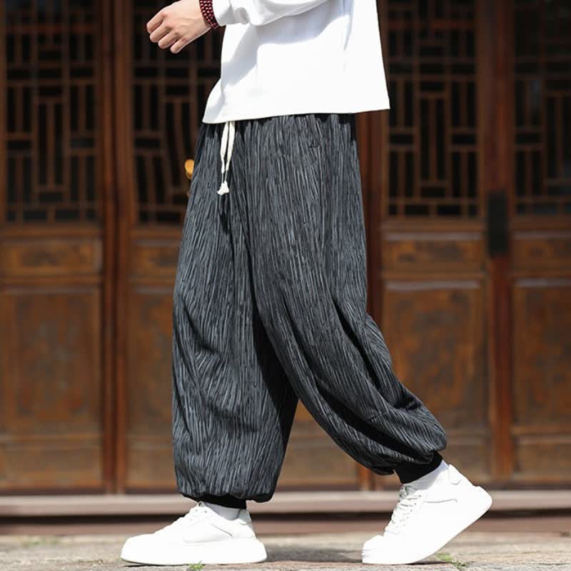Buddha Stones Fall Winter Casual Boho Drawstring Solid Cropped Pants Corduroy Men's Harem Pants With Pockets - image 24