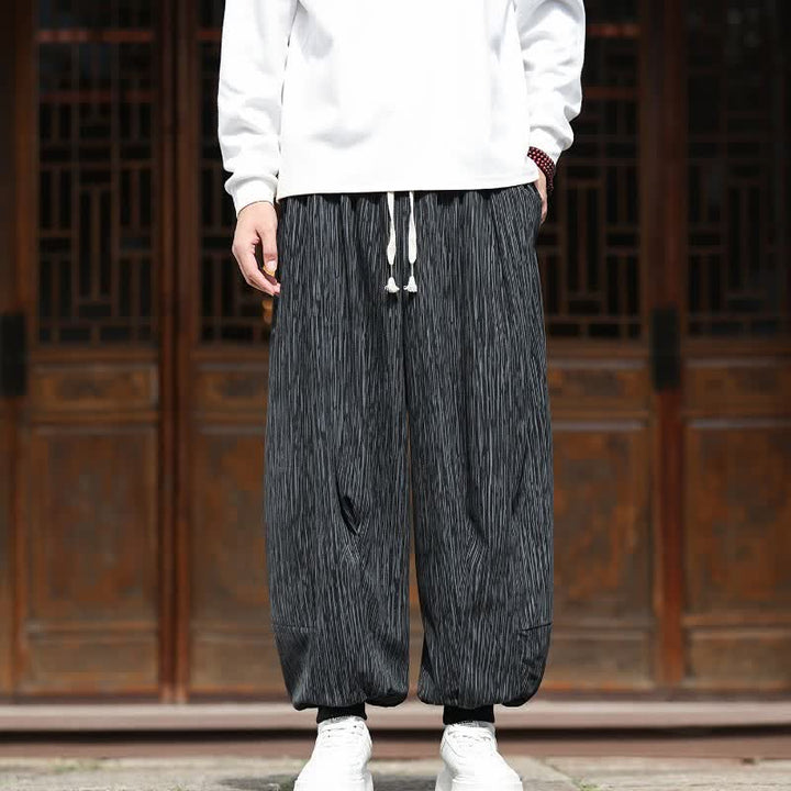 Buddha Stones Fall Winter Casual Boho Drawstring Solid Cropped Pants Corduroy Men's Harem Pants With Pockets - Black - US/UK/AU46, EU56 (5XL) - image 22