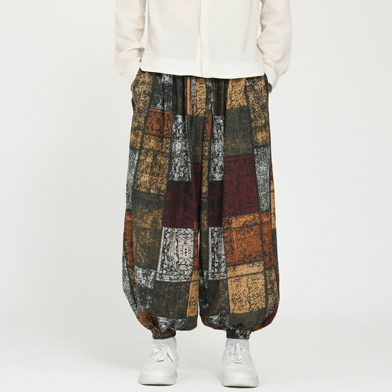 Buddha Stones Spring Fall Casual Boho Drawstring Geometric Cropped Pants Men's Harem Pants With Pockets - image 6
