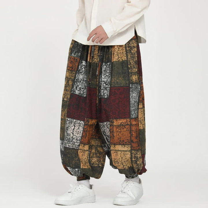 Buddha Stones Spring Fall Casual Boho Drawstring Geometric Cropped Pants Men's Harem Pants With Pockets - Peru - US/UK/AU46, EU56 (5XL) - image 0