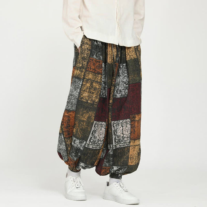 Buddha Stones Spring Fall Casual Boho Drawstring Geometric Cropped Pants Men's Harem Pants With Pockets - image 5