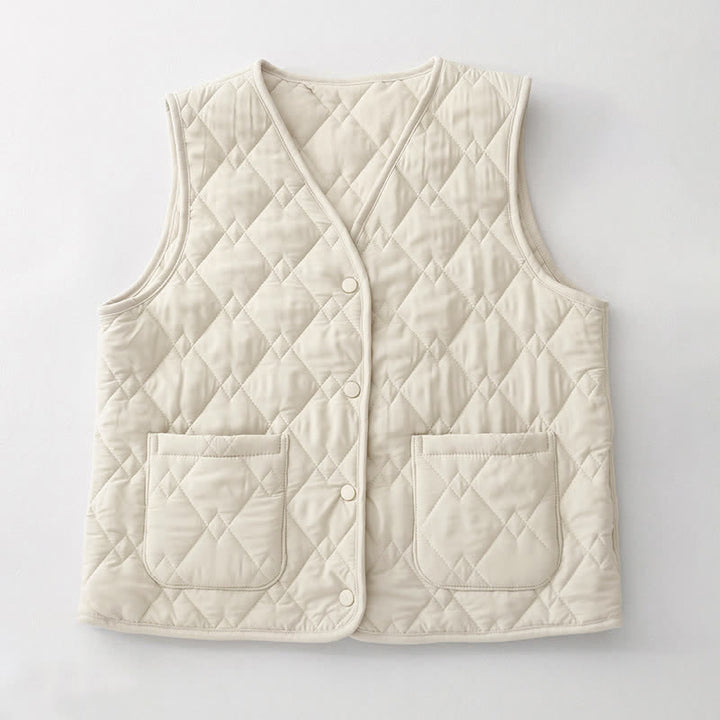 Buddha Stones Fall Winter Casual Minimalist Geometric Tank Top Women's Vest With Pockets - Beige - US8-10, UK/AU12-14, EU40-42 (2XL) - image 1