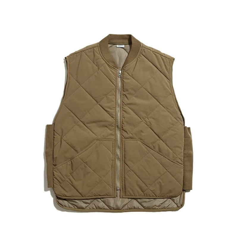 Buddha Stones Winter Casual Quilted Zipper Design Tank Top Men's Vest With Pockets - Tan - US/UK/AU40, EU50 (2XL) - image 0