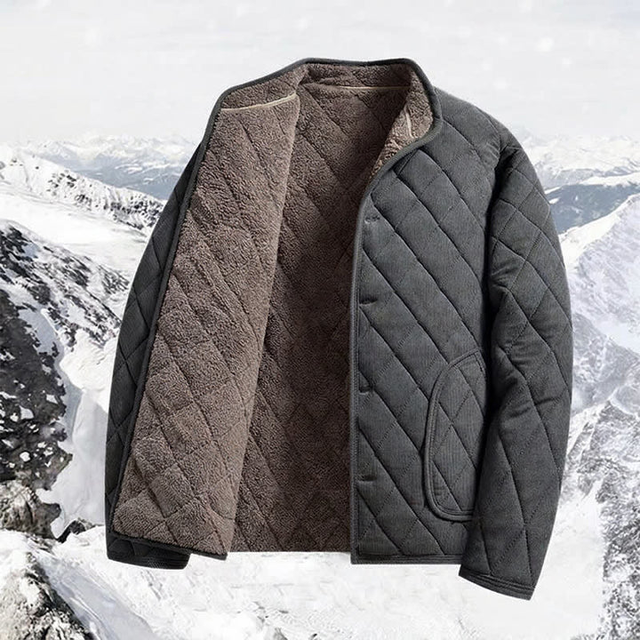 Buddha Stones Winter Casual Tang Style Quilted Mandarin Collar Solid Corduroy Men's Jacket With Pockets - image 2