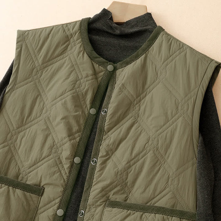 Buddha Stones Fall Winter Casual Minimalist Button-Up Solid Tank Top Women's Vest With Pockets - image 5