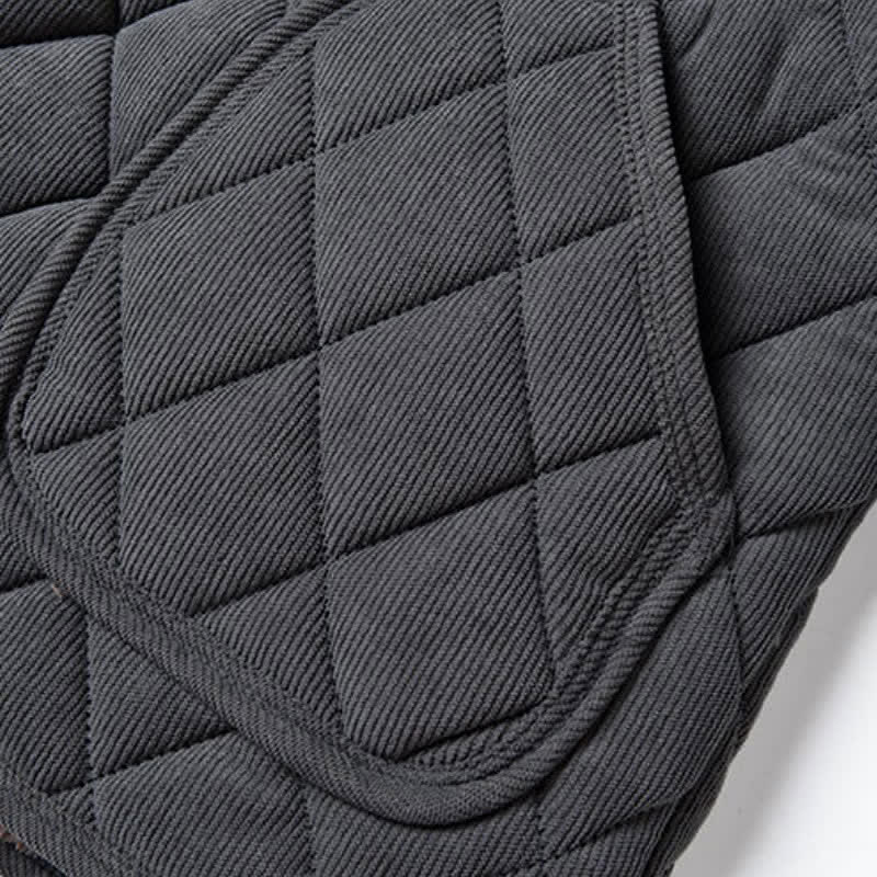 Buddha Stones Winter Casual Tang Style Quilted Mandarin Collar Solid Corduroy Men's Jacket With Pockets - image 5