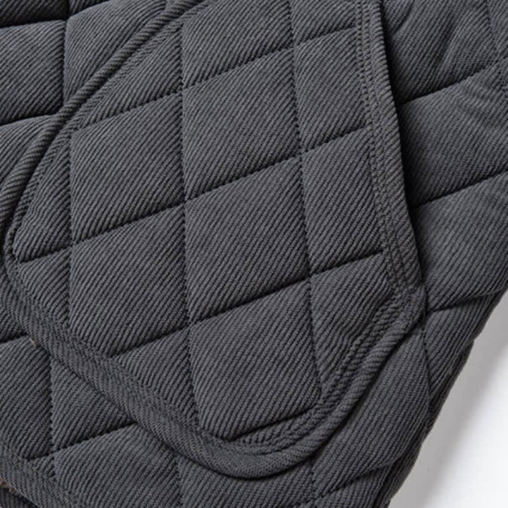 Buddha Stones Winter Casual Tang Style Quilted Mandarin Collar Solid Corduroy Men's Jacket With Pockets - image 5