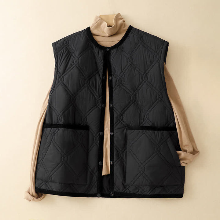 Buddha Stones Fall Winter Casual Minimalist Button-Up Solid Tank Top Women's Vest With Pockets - image 15