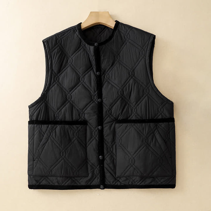 Buddha Stones Fall Winter Casual Minimalist Button-Up Solid Tank Top Women's Vest With Pockets - Black - US8-10, UK/AU12-14, EU40-42 (2XL) - image 14