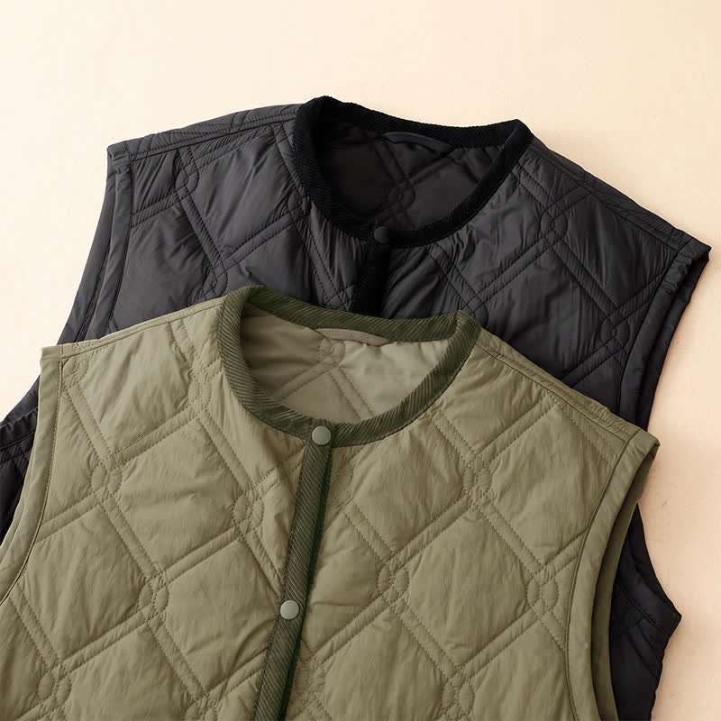 Buddha Stones Fall Winter Casual Minimalist Button-Up Solid Tank Top Women's Vest With Pockets - image 23