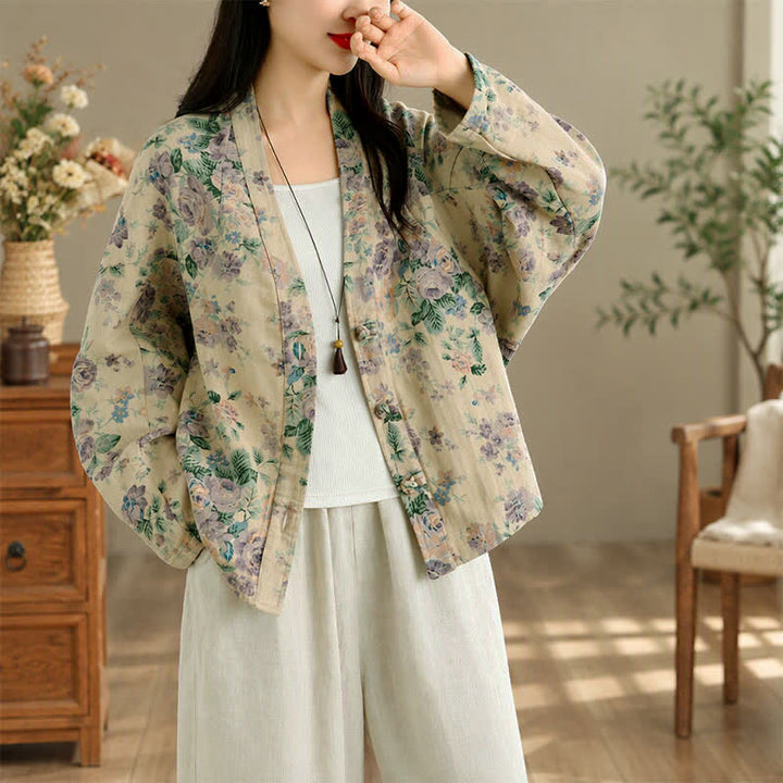 Buddha Stones Spring Casual Vintage Button-Up Floral Pattern Cropped Women's Jacket - image 27