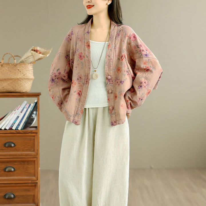 Buddha Stones Spring Casual Vintage Button-Up Floral Pattern Cropped Women's Jacket - image 23