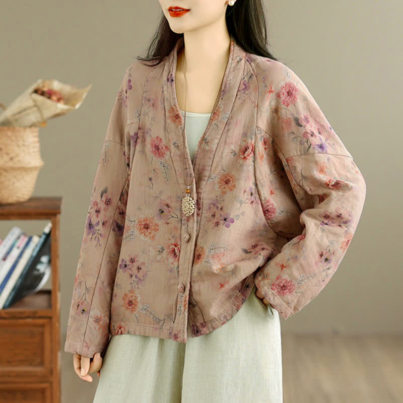 Buddha Stones Spring Casual Vintage Button-Up Floral Pattern Cropped Women's Jacket - LightPink - US8-10, UK/AU12-14, EU40-42 (2XL) - image 18