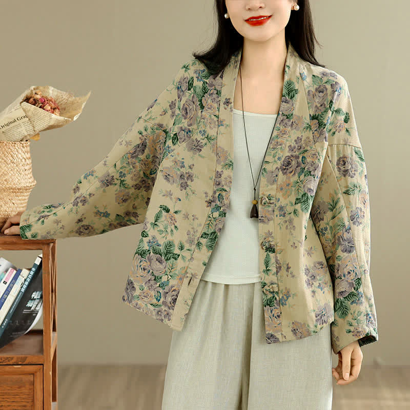 Buddha Stones Spring Casual Vintage Button-Up Floral Pattern Cropped Women's Jacket - image 26