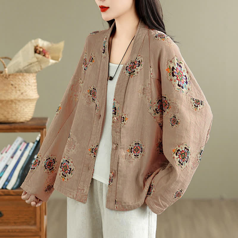 Buddha Stones Spring Casual Vintage Button-Up Floral Pattern Cropped Women's Jacket - image 3