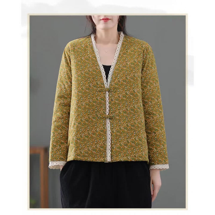 Buddha Stones Fall Winter Casual Vintage Button-Up V-Neck Dot Pattern Women's Jacket - image 2